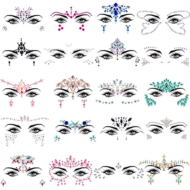 SIQUK 20 Sets Face Jewels Mermaid Face Gems Rave Face Jewel Rhinestones Face Crystal Face Stickers Jewels Gems Eye Jewels for Festival Rave Carnival Party - Image 1